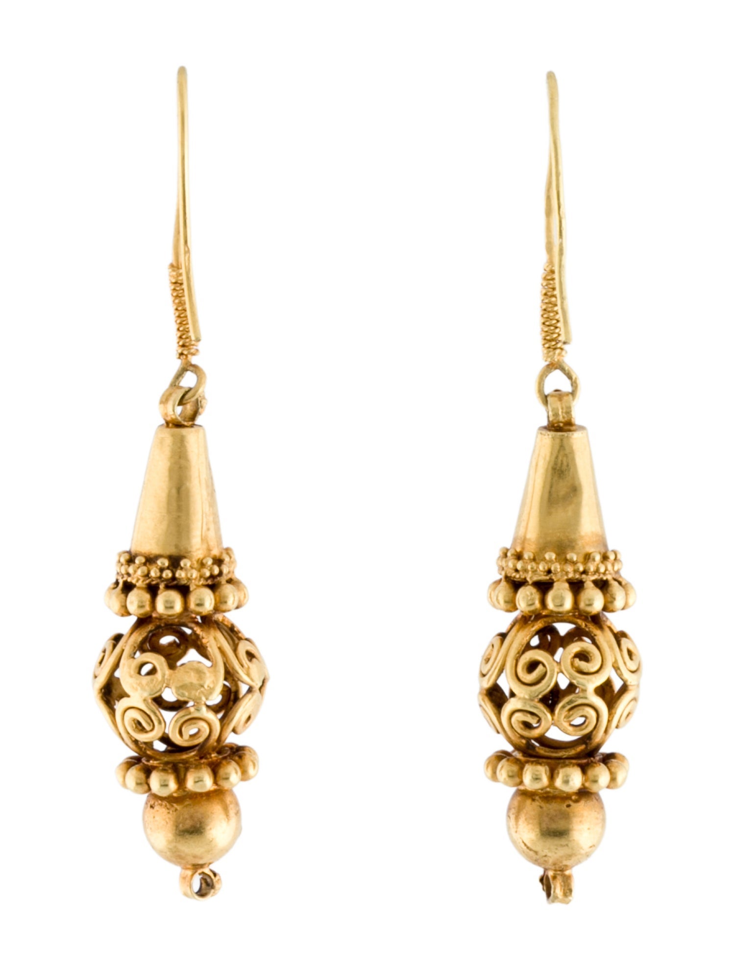 Earrings 14K Textured Filigree Drop Earrings